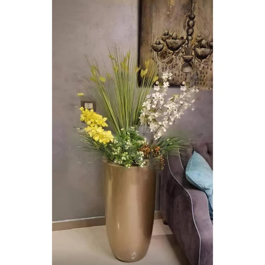 Gold Planter Pot With Orchid Bouquet - FL117