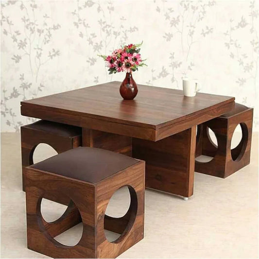 Coffee Table With 4 Poufs - FNR436