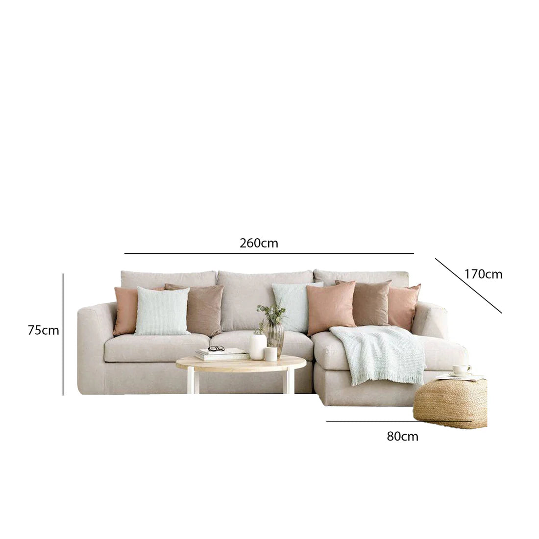 Beech wood corner sofa 260 x170 cm-SBR67